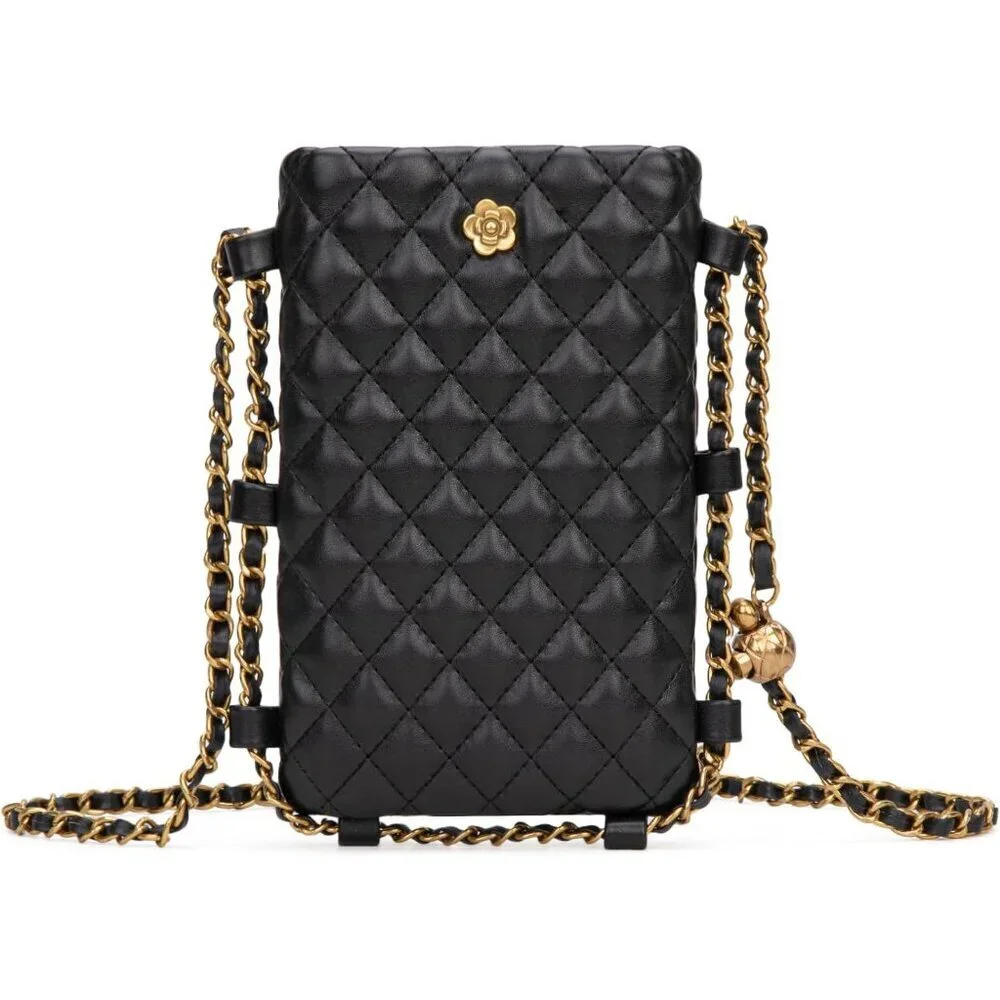 Quilted Mini Crossbody Bag Vegan Leather Compact Phone Purse for Women